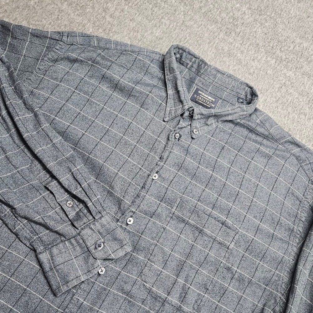Gitman Bros Nordstrom Button Down Mens XXL Grey Windowpane Check Flannel Shirt